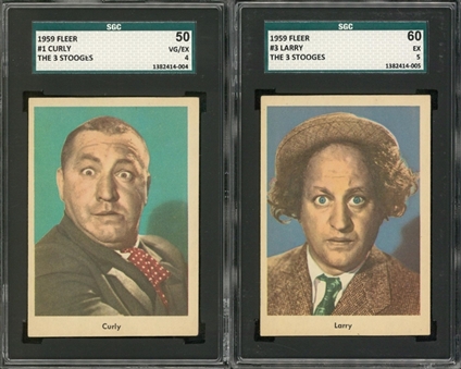 1959 Fleer "Three Stooges" Portrait Cards SGC-Graded Pair (2 Different)